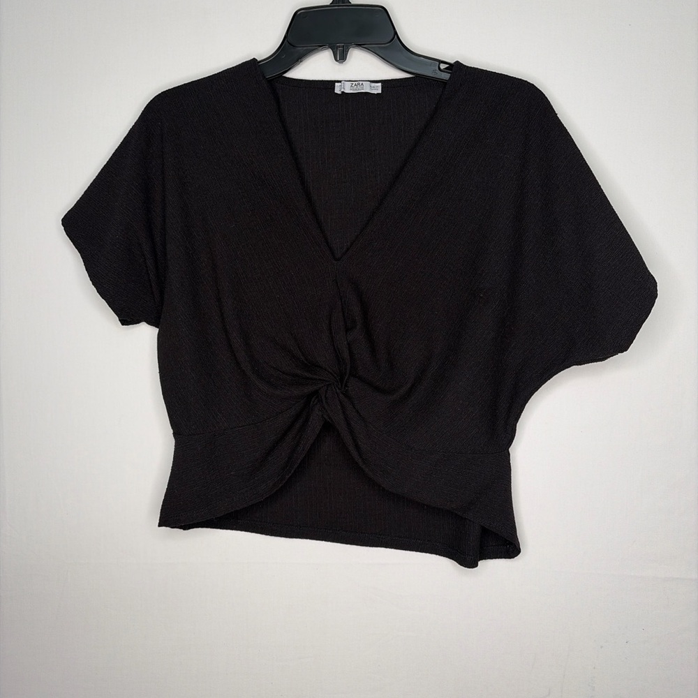 ZARA women’s Size S Black Twist Front Cut Out V Neck Top(A213)&✨